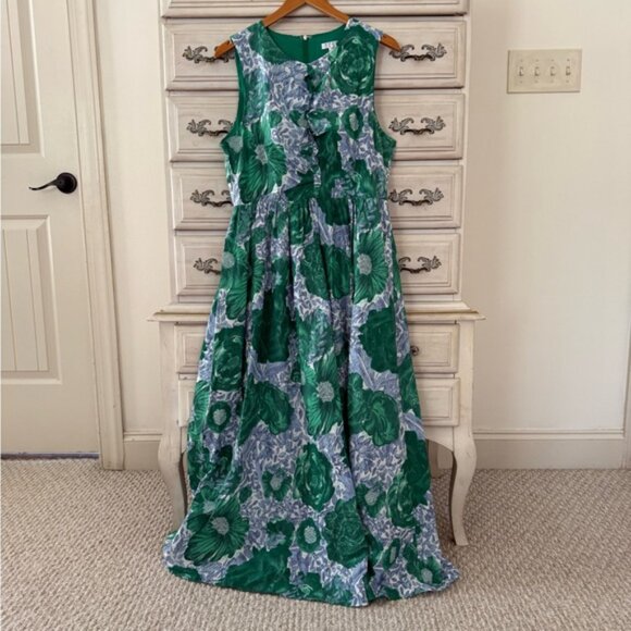 Blue Hydrangea Green Cotton Maxi Dress - Picture 3 of 6